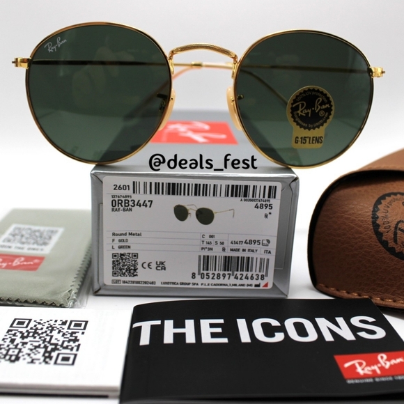 Model Display RayBan Round Metal Green G15 Lens RB3447 - Picture 4 of 17